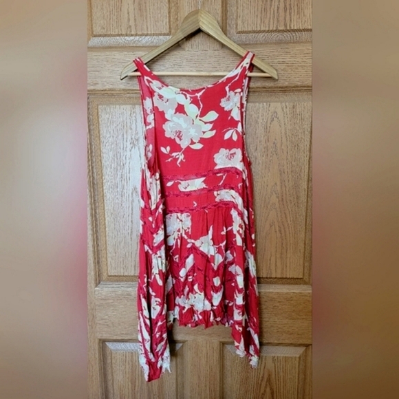 Free People Lace Voile Trapeze Dress Red Floral - Picture 2 of 3